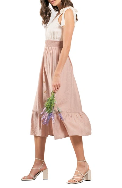 Blu Pepper Twofer Tie Strap Midi Dress In Pink Taupe