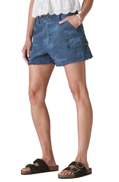 Shop Lucky Brand Raw Hem Utility Shorts In Indigo Camo