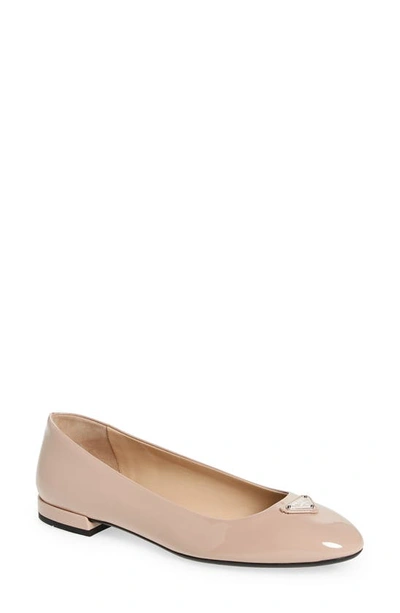 Shop Prada Logo Ballerina Flat In Beige