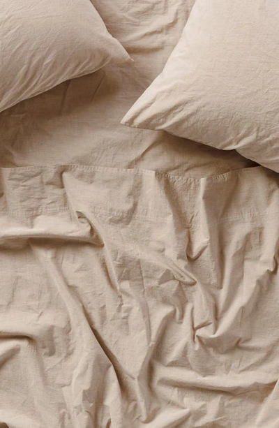 Coyuchi Crinkled Organic Cotton Percale Sheet Set In Hazel Chambray