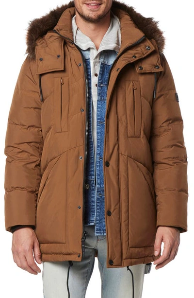Shop Andrew Marc Tremont Water Resistant Down Quilted Parka With Faux Fur Trim In Sepia