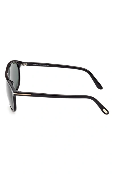 Shop Tom Ford Prescott 60mm Square Polarized Sunglasses In Shiny Black/ Logo/ Green