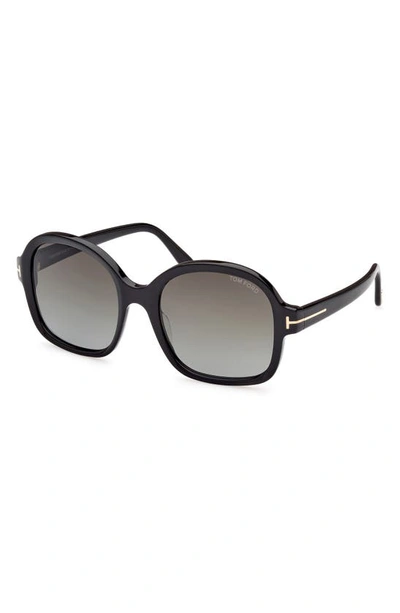 Shop Tom Ford Hanley 57mm Gradient Butterfly Sunglasses In Shiny Black / Gradient Smoke