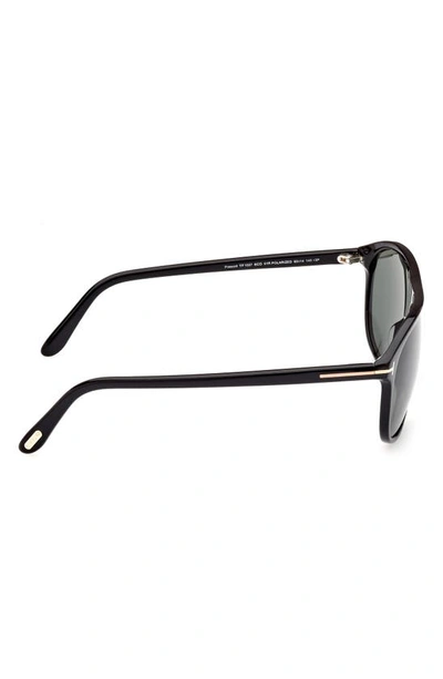 Shop Tom Ford Prescott 60mm Square Polarized Sunglasses In Shiny Black/ Logo/ Green