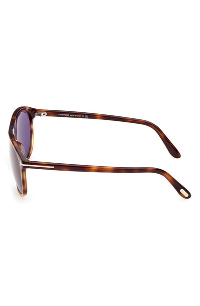 Shop Tom Ford Prescott 60mm Square Sunglasses In Shiny Blonde Havana / Blue