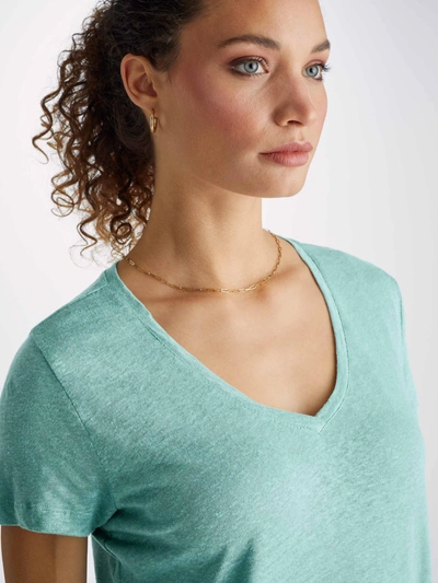 Shop Derek Rose Women's V-neck T-shirt Jordan Linen Soft Aqua