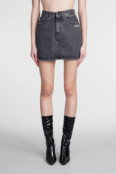 Shop Off-white Skirt In Grey Denim In Black
