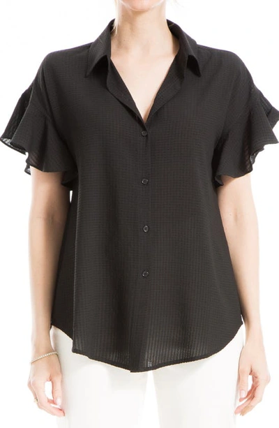 Shop Max Studio Grid Flutter Sleeve Blouse In Black