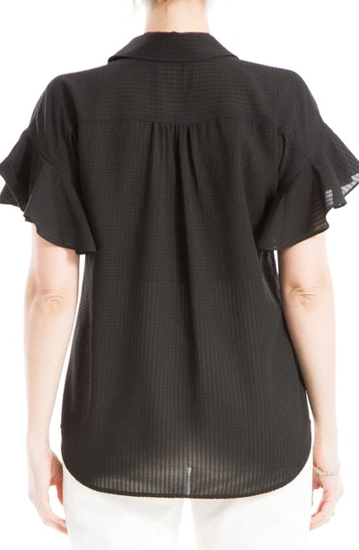 Shop Max Studio Grid Flutter Sleeve Blouse In Black