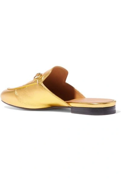 Shop Gucci Princetown Horsebit-detailed Metallic Leather Slippers In Gold
