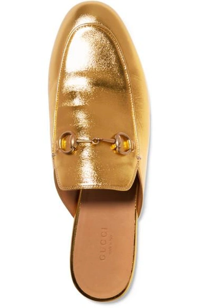 Shop Gucci Princetown Horsebit-detailed Metallic Leather Slippers In Gold