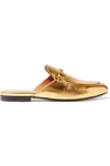 GUCCI PRINCETOWN HORSEBIT-DETAILED METALLIC LEATHER SLIPPERS