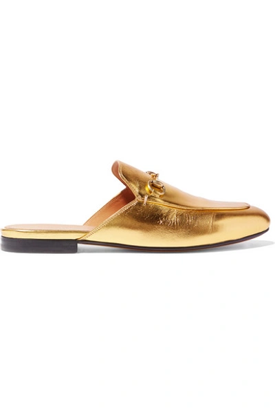 Gucci Princetown Horsebit-detailed Metallic Leather Slippers In Gold