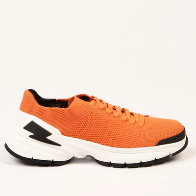 Shop Neil Barrett Orange Textile And Leather Men's Sneaker