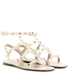 Valentino Garavani Rockstud Patent-leather Flat Sandals In Light Ivory