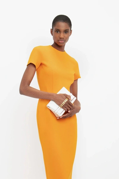 Shop Victoria Beckham Dart Detail T-shirt Dress In Orange