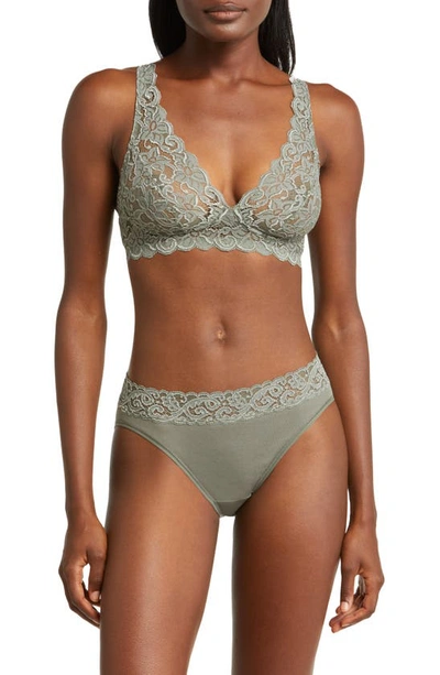 Shop Hanro Luxury Moments Lace Wireless Bra In Antique Green