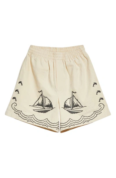 Shop Bode Cross Stitch Wool Sailing Shorts In Tan Black