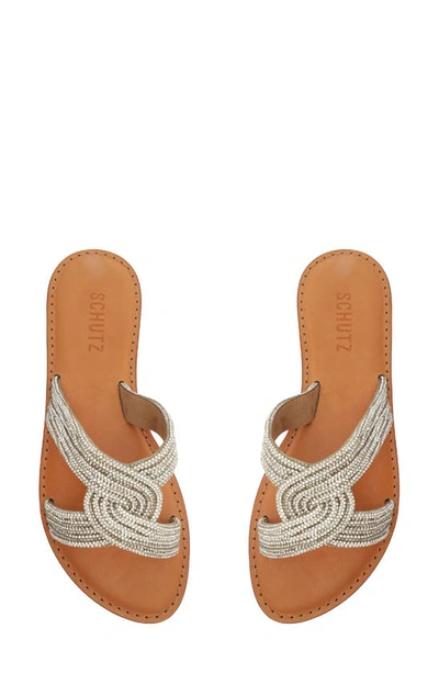 Shop Schutz Rita Glam Slide Sandal In Light Beige -cristal
