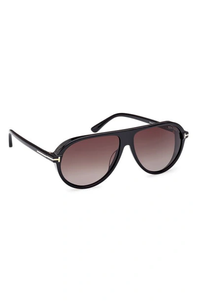 Shop Tom Ford Marcus 60mm Gradient Pilot Sunglasses In Shiny Black / Gradient Smoke