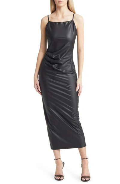 Shop Azalea Wang Pleated Side Faux Leather Dress In Black