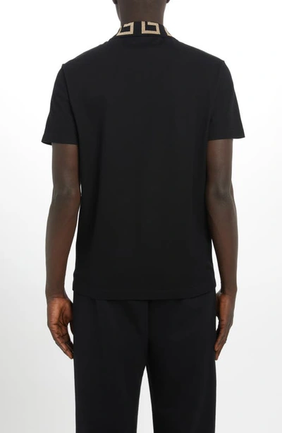 Versace Geometric Patterned Black Polo Shirt With Classic Placket