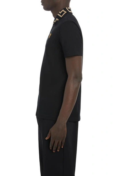Versace Geometric Patterned Black Polo Shirt With Classic Placket