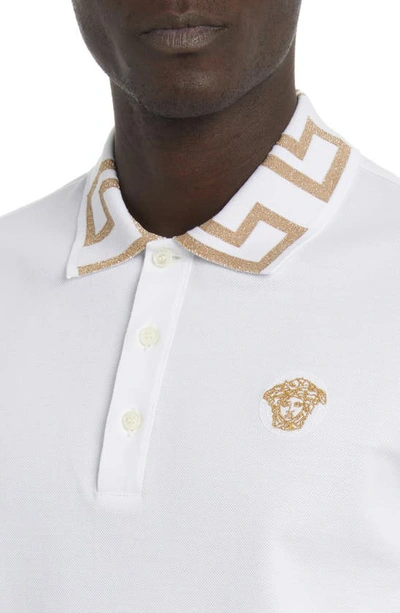 Versace Greca Short-sleeved Polo Shirt In Optical White