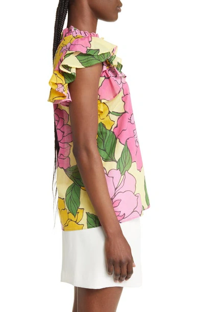 Shop Banjanan Klara Floral Print Ruffle Sleeve Top In Goodlife Sunshine