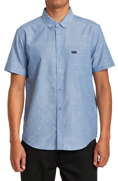 Shop Rvca That'll Do Dobby Short Sleeve Button-down Shirt In Baja Blue