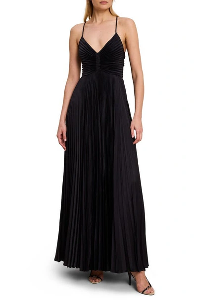 Shop A.l.c Aries Pleated Cutout Maxi Dress In Black