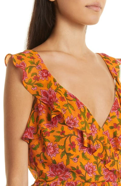 Shop Veronica Beard Randa Floral Surplice Silk Top In Hot Orange Multi