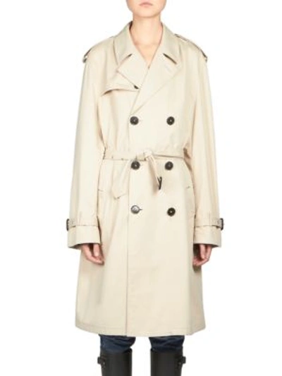 Shop Saint Laurent Double-breasted Trench Coat In Mastic