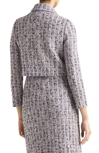 Shop St John St. John Evening Broken Check Tweed Knit Crop Jacket In Periwinkle Multi