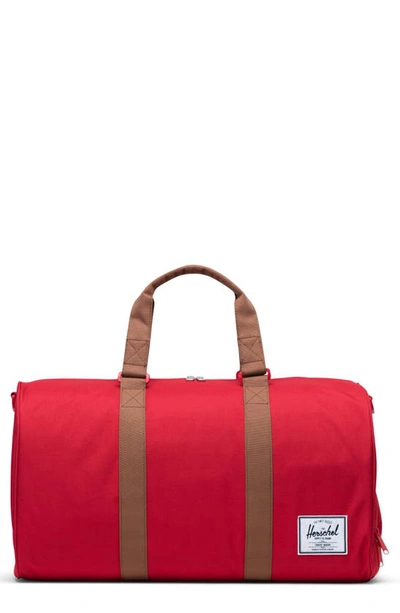 Shop Herschel Supply Co Novel Duffle Bag In Red/ Saddle Brown