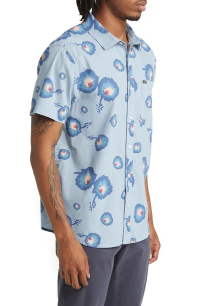 Shop Brixton Charter Regular Fit Tropical Short Sleeve Button-up Shirt In Dusty Blue/pacific Blue/coral