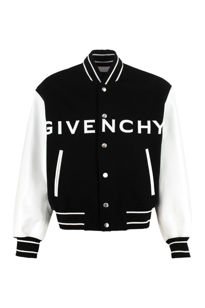 Shop Givenchy Wool And Leather Bomber Jacket In Nero