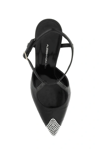 Shop Alessandra Rich Leather Slingback Pumps With Crystal Point
