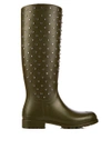 Saint Laurent Festival 25 Studded High Boot In Dark Khaki Rubber And Crystal In Olive