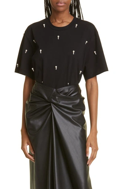 Shop Stella Mccartney Imitation Pearl Embellished T-shirt In 1000 Black