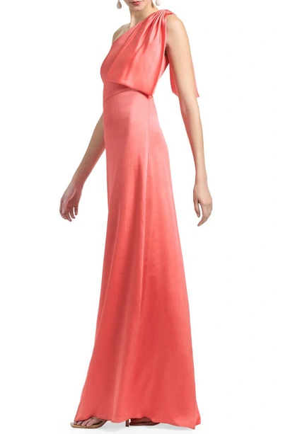 Shop Sachin & Babi One-shoulder Satin Charmeuse Gown In Coral