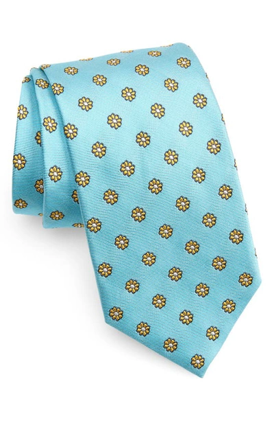 Shop David Donahue Neat Floral Silk Tie In Pool