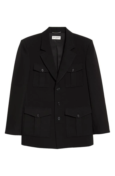 Shop Saint Laurent Saharan Four-pocket Wool Grain De Poudre Jacket In Noir