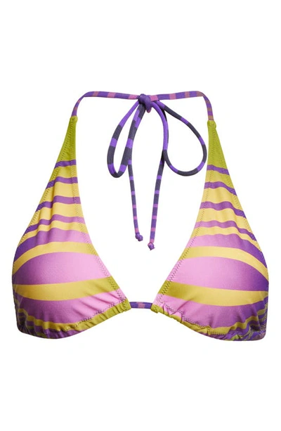 Shop Jean Paul Gaultier Morphing Stripe Triangle Bikini Top In Green/ Purple