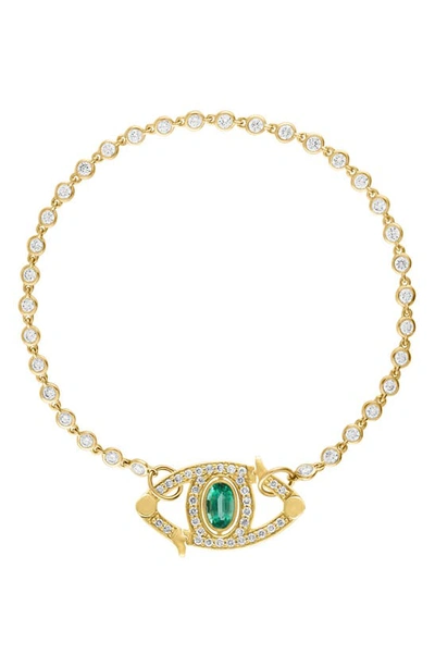 Shop Eden Presley Diamond Bezel & Emerald Eye Bracelet In Emerald/ White