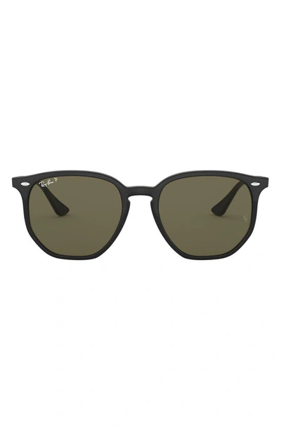 Shop Ray Ban 54mm Polarized Round Sunglasses In Black/ Green Solid