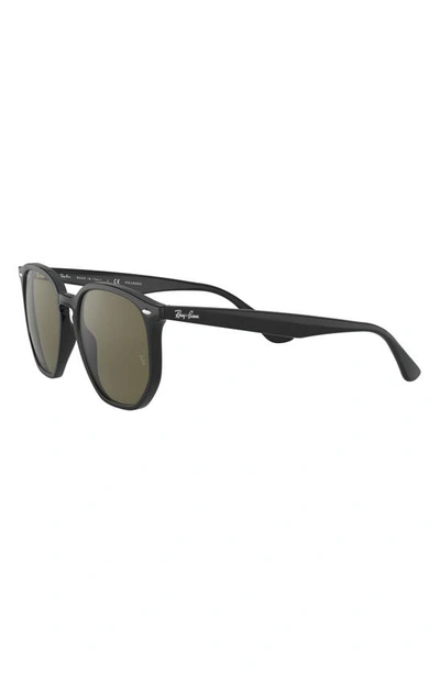 Shop Ray Ban 54mm Polarized Round Sunglasses In Black/ Green Solid