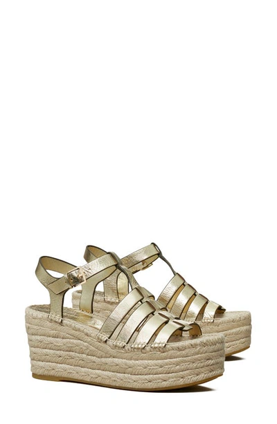 Shop Tory Burch Fisherman Espadrille Platform Wedge Sandal In Spark Gold