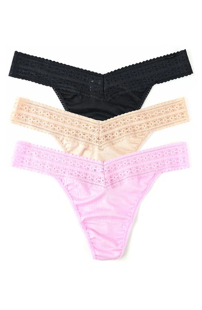 Hanky Panky Dream Original-rise Jersey Thongs 3-pack In Pink/ Black/ Beige