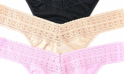 Shop Hanky Panky Dream Lace Trim Thong In Pink/ Black/ Beige